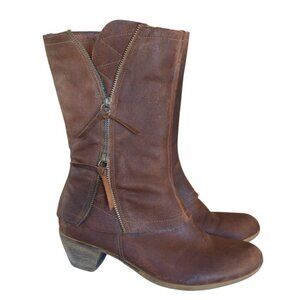 Women's Dove Brown Leather Zip Mid Calf Cowboy Western Booties Size 9 Boho Fall